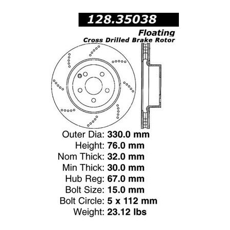 Centric Centric Premium OE Style Drilled Brake Rotor, Centric Parts 128.35038 128.35038